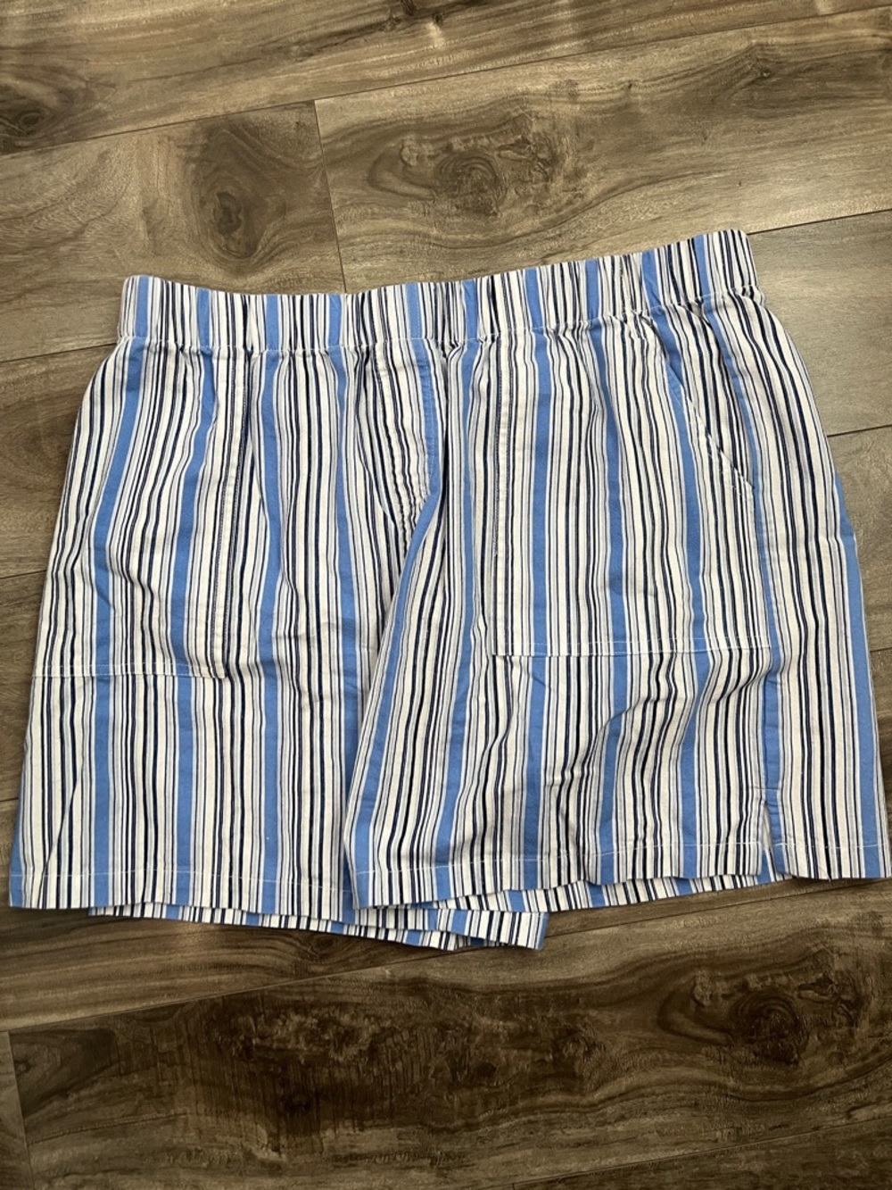 Blue & White Vertical Stripe Casual Shorts